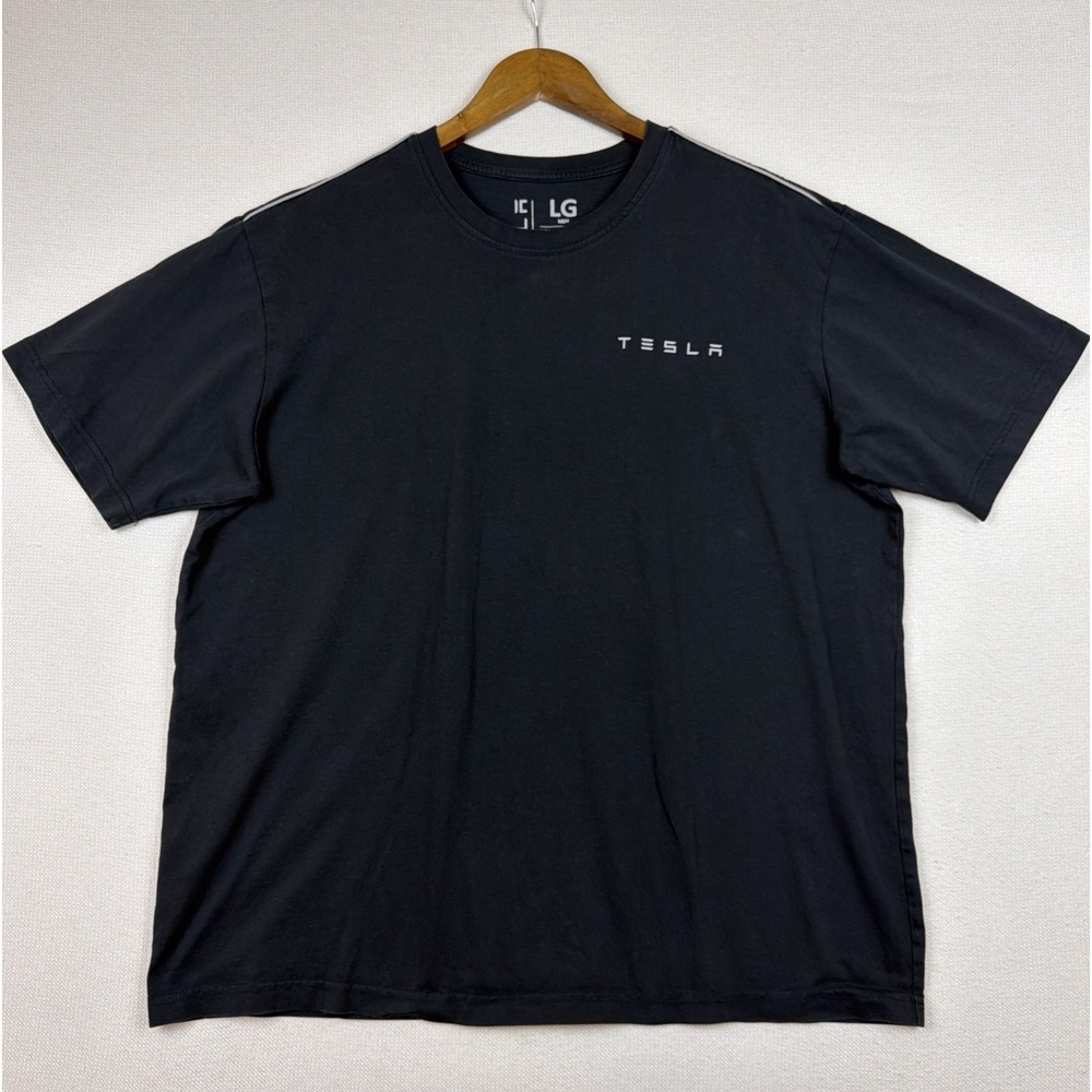 TESLA Crew Neck Short Sleeve Graphic Logo T Shirt Mens Size L Black 100% Cotton